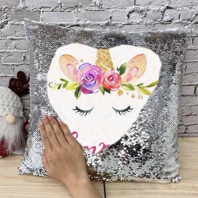 Cadeau d'anniversaire de licorne d'oreiller de ruban de nom de sequin personnalisé pour des filles