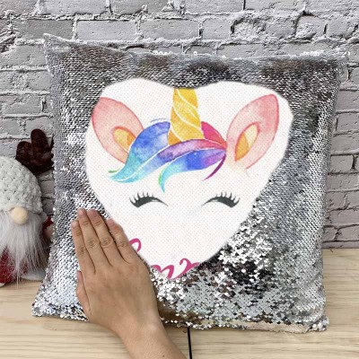Cadeau d'anniversaire de licorne d'oreiller de ruban de nom de sequin personnalisé pour des filles