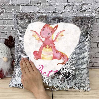 Cadeau d'anniversaire de fille d'oreiller de ruban de nom de sequin personnalisé