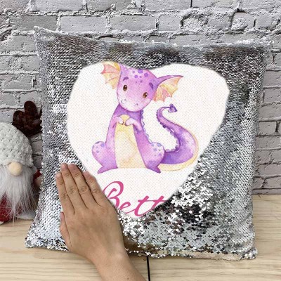 Cadeau d'anniversaire de fille d'oreiller de ruban de nom de sequin personnalisé