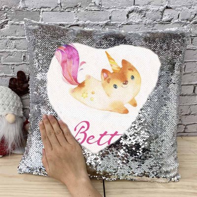 Cadeau d'anniversaire de fille d'oreiller de ruban de nom de sequin personnalisé
