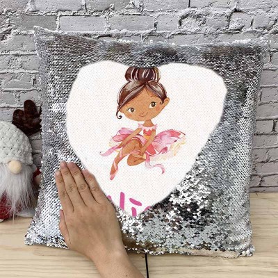 Cadeau d'anniversaire de fille d'oreiller de ruban de nom de sequin personnalisé