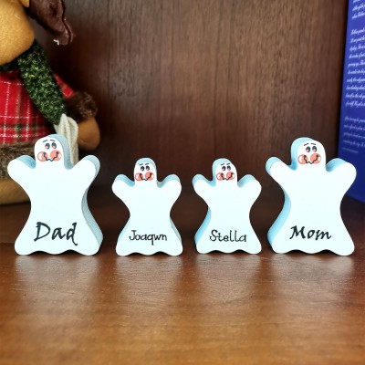 Personalized Name Engraving Ghost Family Block Set Home Decor Halloween Gift