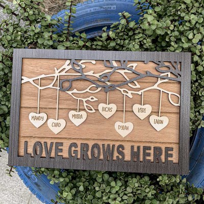 Arbre généalogique Panneau en bois Nom personnalisé Gravé Décoration murale Maison Cadeau de Noël