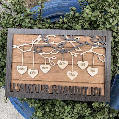 Arbre généalogique Panneau en bois Nom personnalisé Gravé Décoration murale Maison Cadeau de Noël