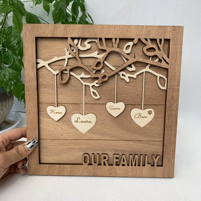Arbre généalogique Panneau en bois Nom personnalisé Gravé Décoration murale Maison Cadeau de Noël