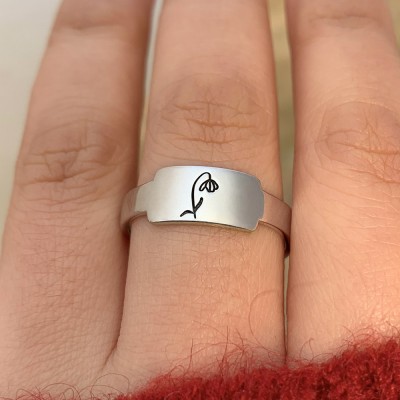 Cadeau personnalisé de bague de mois de fleur de naissance de famille pour elle