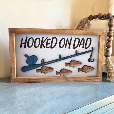 Hooked on Daddy Personalized Fishing With Kids Name Gift For Father's Day
