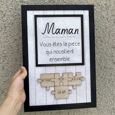 Cadeau de fête des mères personnalisé maman, vous êtes la pièce qui nous tient ensemble Puzzles pièces nom signe décoration murale