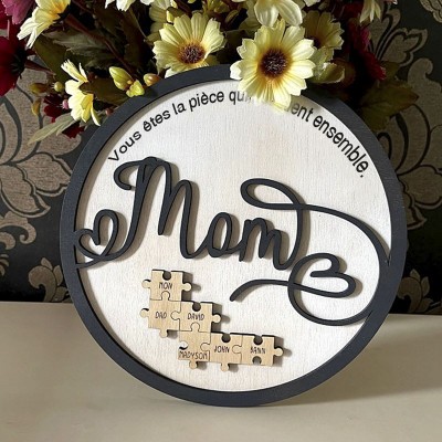 Cadeau personnalisé pour la fête des mères Maman, vous êtes la pièce qui nous tient ensemble Puzzles Pièces Nom Signe Décoration murale