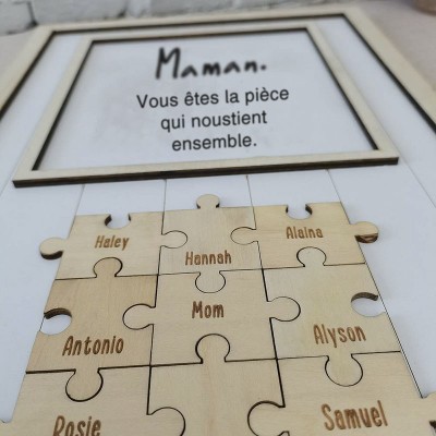 Cadeau de fête des mères personnalisé maman vous êtes la pièce qui nous tient ensemble Puzzles pièces nom signe décor à la maison