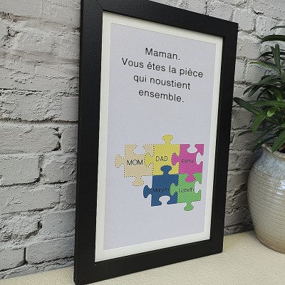 Cadeau de fête des mères personnalisé maman vous êtes la pièce qui nous tient ensemble Puzzles pièces nom signe décor à la maison