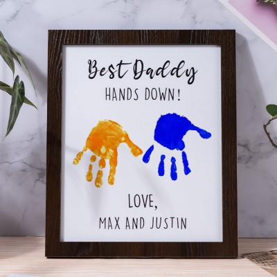 Best Daddy Hands Down Kids Child Handprint Frame With Personalized Name Engraving DIY Present