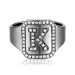 Personalized Black Plated CZ's Initial Ring In Sterling Silver