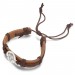 Men's Round Photo Engraved Tag Bracelet Brown Leather Strap